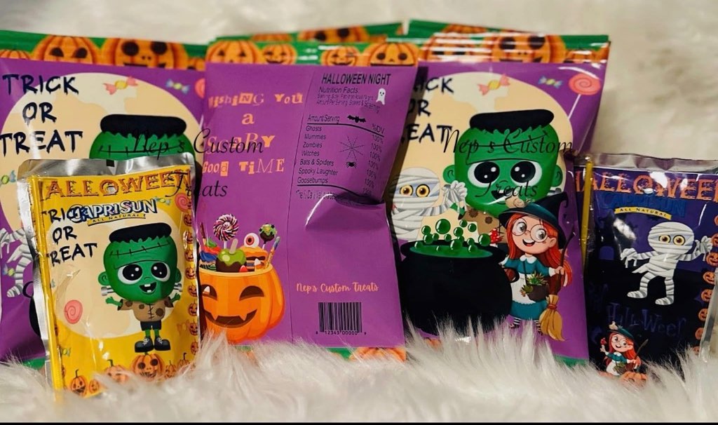 Custom party favor display with personalized goodie bags